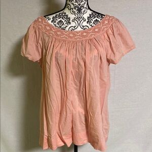 Charter Club Orange Peachy Puff Sleeve Blouse with Beads Great Condition